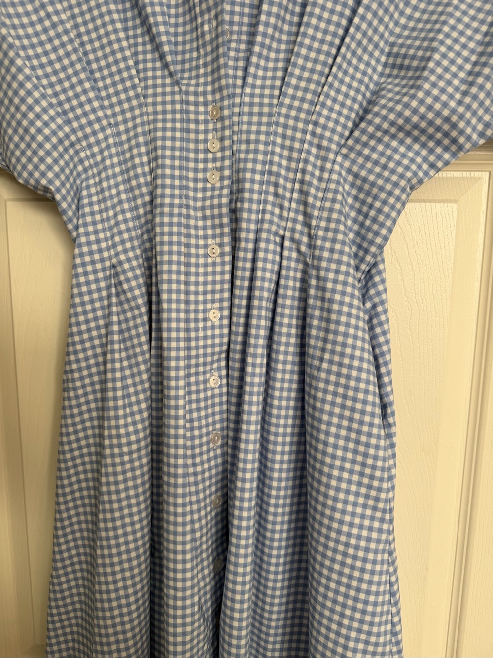 Anthropologie Exquise Tobie Pleated Button-Front Midi Dress | Blue Gingham | M - Picture 3 of 5